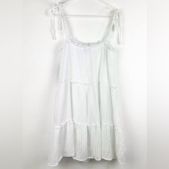As U Wish Tiered Tunic Ruffle Lined Babydoll Tank Dress White Adjustable Straps - Picture 3 of 7